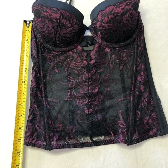 LA Senza Black & Burgundy Lace Corset Merrywidow Size Small - Picture 9 of 11